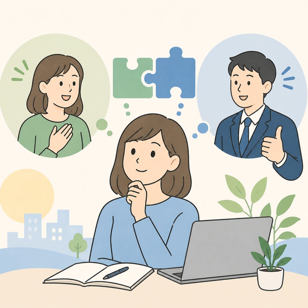 自己理解と他者理解を深めながら、自分に合う働き方を考えるイメージ